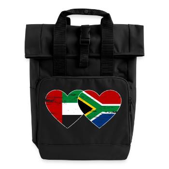 Vereinigte Arabische Emirate Südafrika Flagge Herz - Rolltop Rucksack mit zwei Griffen - Schwarz - Vorne