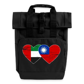 Vereinigte Arabische Emirate Taiwan Flagge Herz - Rolltop Rucksack mit zwei Griffen - Schwarz - Vorne