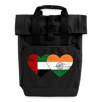Vereinigte Arabische Emirate Indien Flagge Herz - Rolltop Rucksack mit zwei Griffen - Schwarz - Vorne