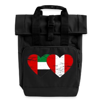 Vereinigte Arabische Emirate Peru Flagge Herz used - Rolltop Rucksack mit zwei Griffen - Schwarz - Vorne