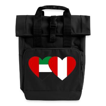 Vereinigte Arabische Emirate Peru Flagge Herz - Rolltop Rucksack mit zwei Griffen - Schwarz - Vorne
