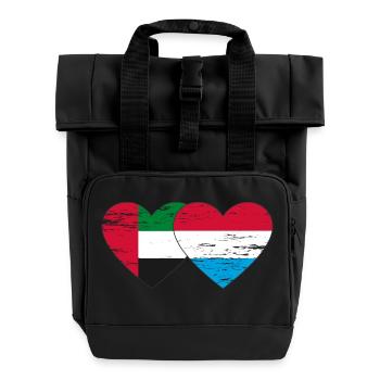 Vereinigte Arabische Emirate Luxemburg Flagge Herz - Rolltop Rucksack mit zwei Griffen - Schwarz - Vorne