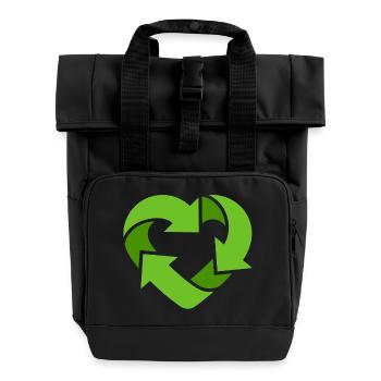 Recycling Heart + (Dein Text) - Roll Top Backpack with Two Handles - black - Front
