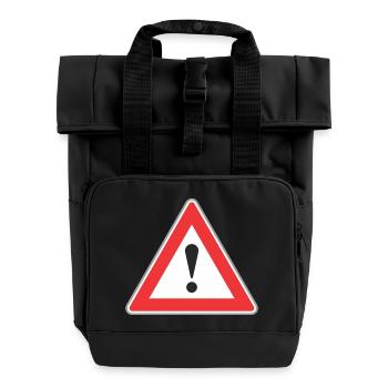 Road Sign exclamation point - Roll Top Backpack with Two Handles - black - Front