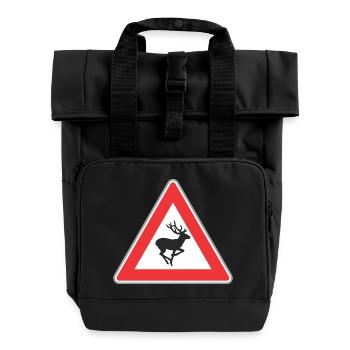 Road Sign deer - Roll Top Backpack with Two Handles - black - Front