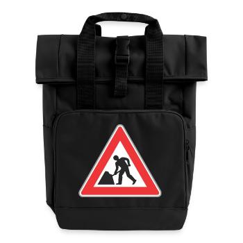 Road sign way reapir - Roll Top Backpack with Two Handles - black - Front
