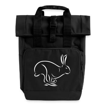 laufender Hase Feldhase Langohr Löffel Zeichnung - Rolltop Rucksack mit zwei Griffen - Schwarz - Vorne