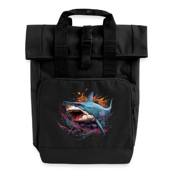 König der Tiefe. Hai im Graffiti-Stil. - Rolltop Rucksack mit zwei Griffen - Schwarz - Vorne