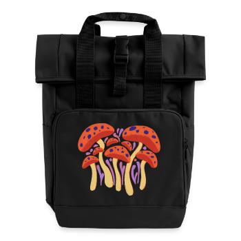 Waldpilz Truppe in Rotgelb - Rolltop Rucksack mit zwei Griffen - Schwarz - Vorne