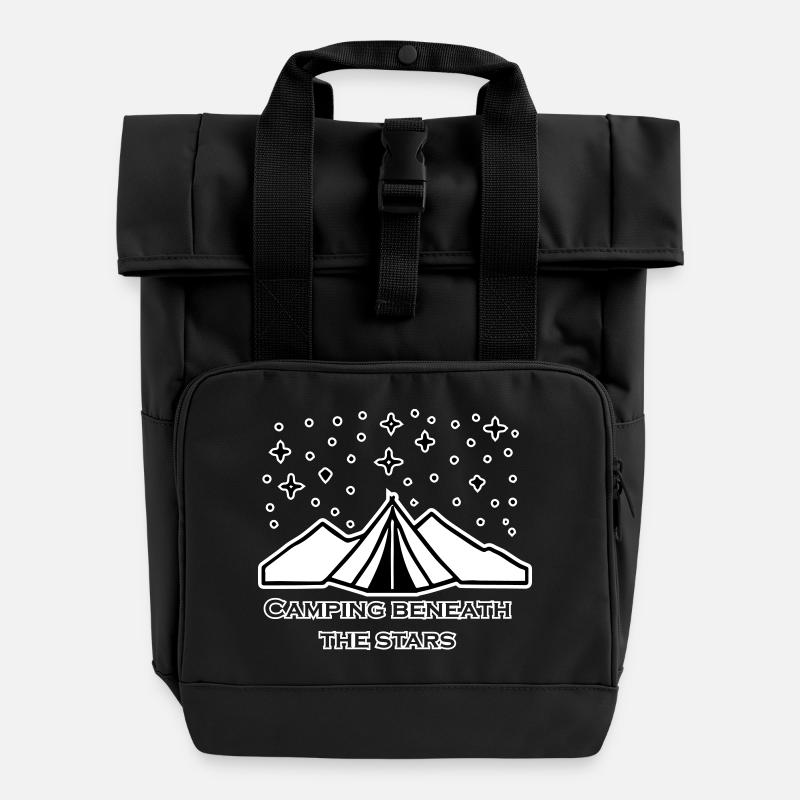 Zelt unter den Sternen - Camping unter den Sternen Design - Rolltop Rucksack mit zwei Griffen - Schwarz