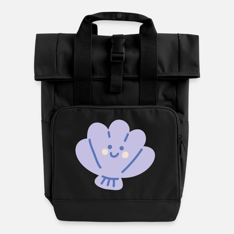 Ocean Shell - Roll Top Backpack with Two Handles - black