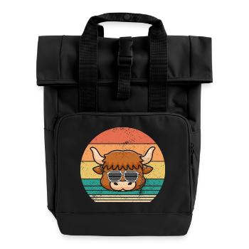 Büffel Rind Ochsen - Rolltop Rucksack mit zwei Griffen - Schwarz - Vorne