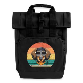 Hund Dackel - Rolltop Rucksack mit zwei Griffen - Schwarz - Vorne