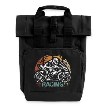 retro superbike racing - biker racer illustration - Roll Top Backpack with Two Handles - black - Front