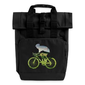 Nature silhouette cyclist in the countryside - Roll Top Backpack with Two Handles - black - Front
