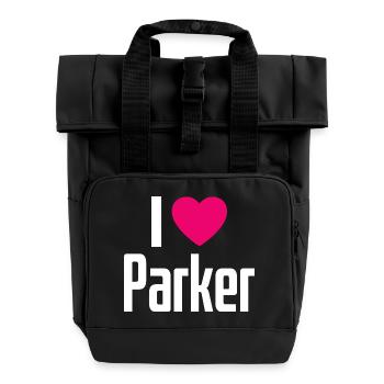 I Love Parker Pink Heart I Love Parker - Roll Top Backpack with Two Handles - black - Front