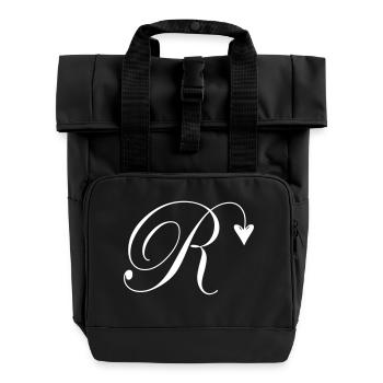 Monogram R Heart Vine - Roll Top Backpack with Two Handles - black - Front