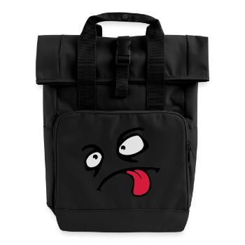 Funny Comic Face Cool Tongue Stick Out - Roll Top Backpack with Two Handles - black - Front