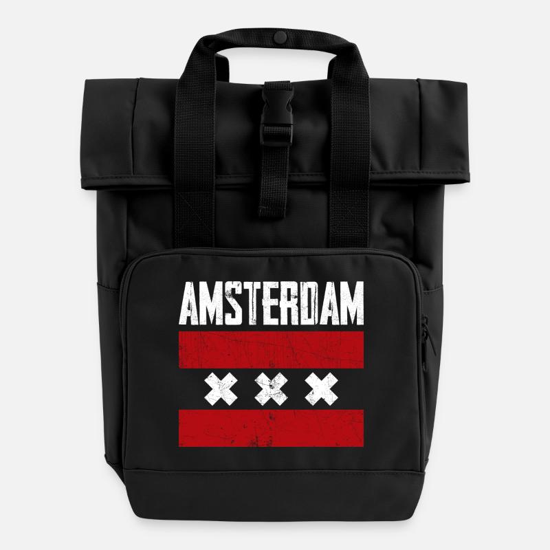Amsterdam Bold Street Vibe - Rolltop Rucksack mit zwei Griffen - Schwarz