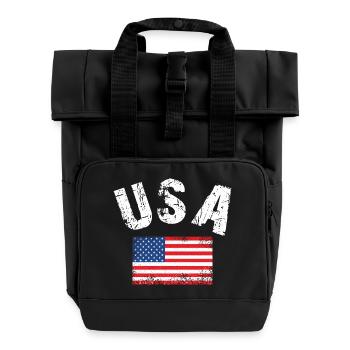 USA Flag - Roll Top Backpack with Two Handles - black - Front
