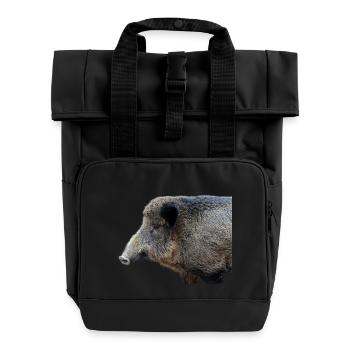 Wild boar Wild boar Pig Sow Pigs - Roll Top Backpack with Two Handles - black - Front