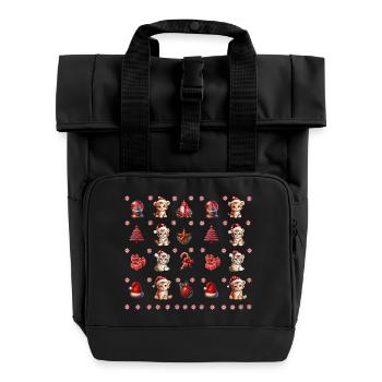 rotes süßes Tigerkätzchen weihnachtliches Motiv - Rolltop Rucksack mit zwei Griffen - Schwarz - Vorne