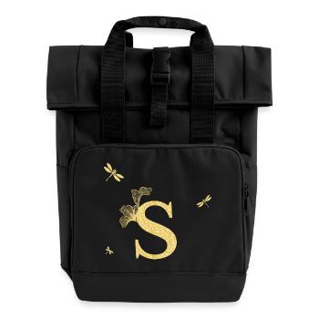 Lettre s paillettes doré libellule - idée cadeau - Sac à dos Roll Top à deux anses - noir - Devant