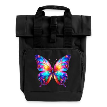 Butterfly - Roll Top Backpack with Two Handles - black - Front