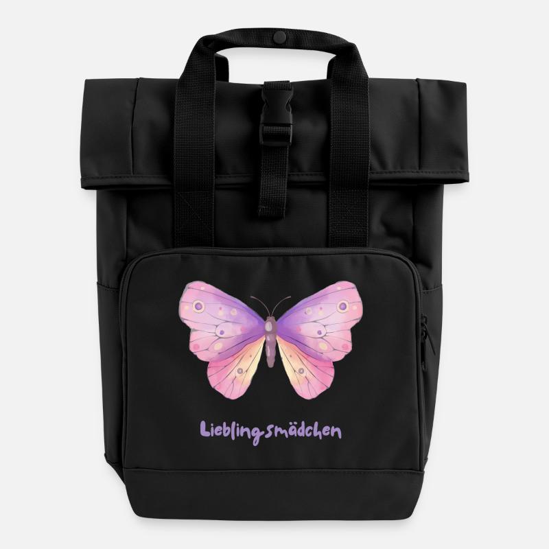 Butterfly – Magical butterfly design - Roll Top Backpack with Two Handles - black