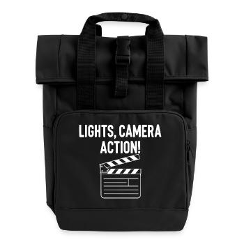 Movie Clapper Board Lights Camera Action - Roll Top Backpack with Two Handles - black - Front