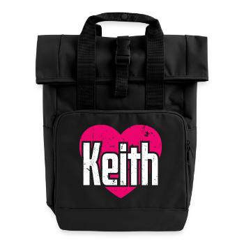 I Love Keith Pink Heart I Love Keith - Roll Top Backpack with Two Handles - black - Front