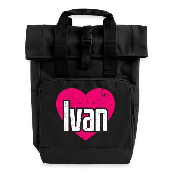 I Love Ivan Pinkes Herz Ich liebe Ivan - Rolltop Rucksack mit zwei Griffen - Schwarz - Vorne