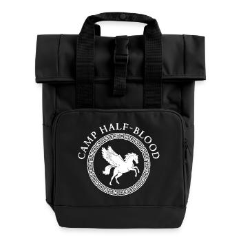 Camp HalfBlood Geflügeltes Pferd Halbblutinsel-Logo - Rolltop Rucksack mit zwei Griffen - Schwarz - Vorne