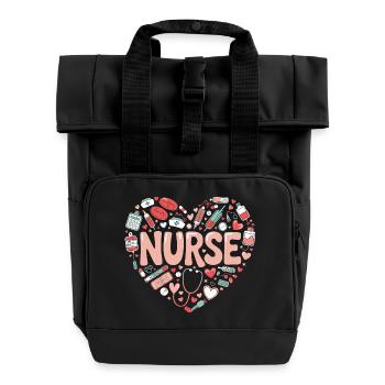 Nurse Heart Design - Roll Top Backpack with Two Handles - black - Front