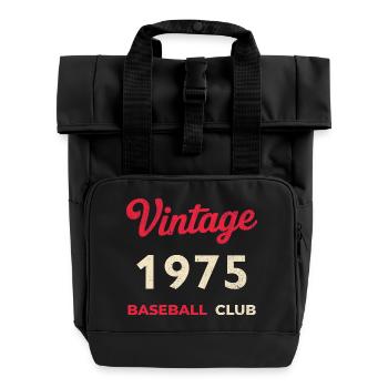 Vintage 1975 – Baseball Club Retro Birth Year - Roll Top Backpack with Two Handles - black - Front