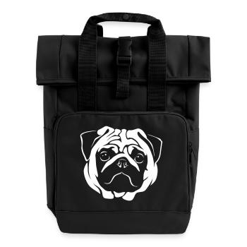 Pug Portrait - Negative Style - Roll Top Backpack with Two Handles - black - Front