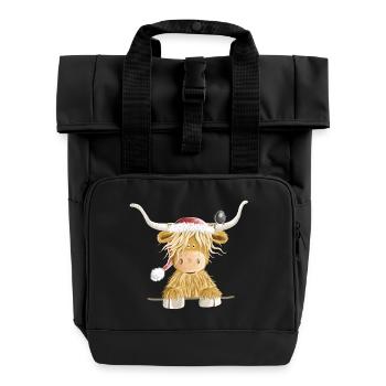 Cadeau de Noël du bétail écossais des Highlands - Sac à dos Roll Top à deux anses - noir - Devant