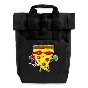 Ninja Pizza isst Schildkröte - Rolltop Rucksack mit zwei Griffen - Schwarz - Vorne