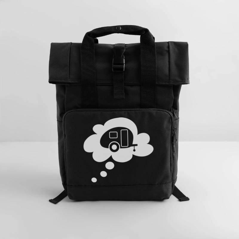 Caravan Cloud Speech Bubble Camping Caravan Fan Roll Top Backpack with Two Handles