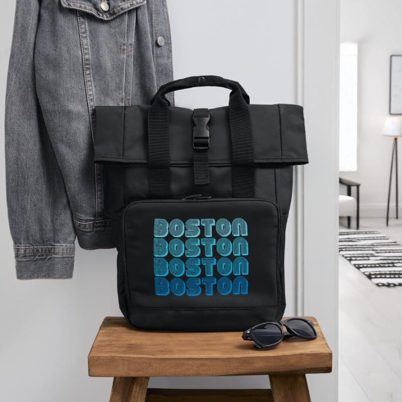 Boston Repeat Pattern Blue Gradient Roll Top Backpack with Two Handles