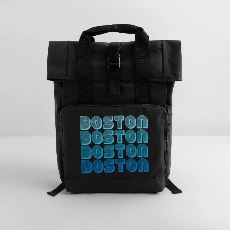 Boston Repeat Pattern Blue Gradient Roll Top Backpack with Two Handles