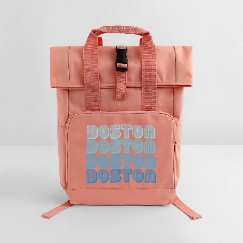Boston Repeat Pattern Blue Gradient Roll Top Backpack with Two Handles