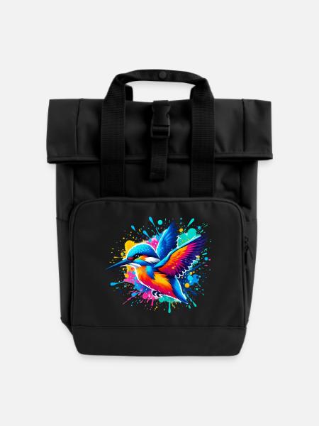 Eisvogel - Rolltop Rucksack mit zwei Griffen - Schwarz
