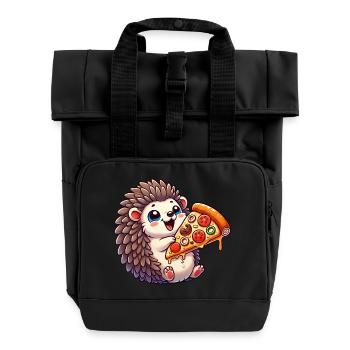 Lustiger Igel Pizza Pizzaliebhaber Pizzafans - Rolltop Rucksack mit zwei Griffen - Schwarz - Vorne