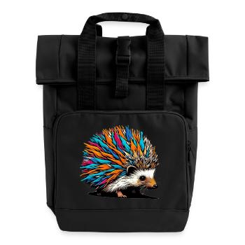 Hedgehog - Roll Top Backpack with Two Handles - black - Front