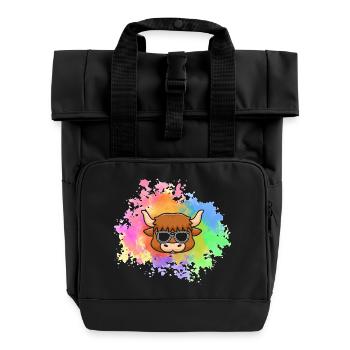 Büffel Rind Ochsen - Rolltop Rucksack mit zwei Griffen - Schwarz - Vorne