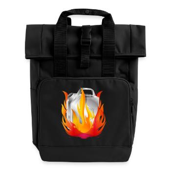 Brennender Chrom-Benzinkanister im Retro-Stil - Rolltop Rucksack mit zwei Griffen - Schwarz - Vorne