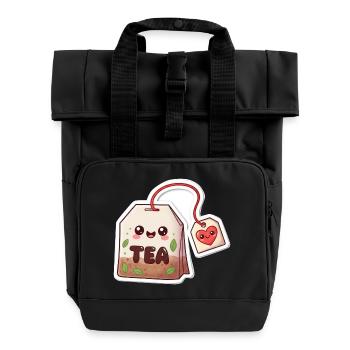 Kawaii Teebeutel Herzdesign - Rolltop Rucksack mit zwei Griffen - Schwarz - Vorne
