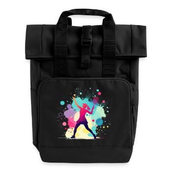 Tennis, Tennisspielerin Frau, Tennisgrafik - Rolltop Rucksack mit zwei Griffen - Schwarz - Vorne