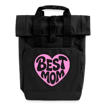 Best Mom Heart Design - Roll Top Backpack with Two Handles - black - Front